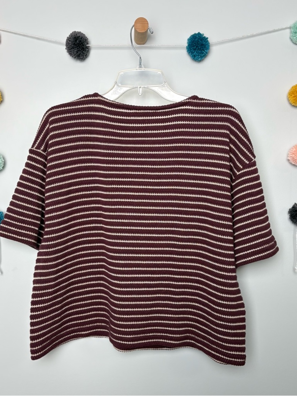 🌟Madewell Stripe Embroidered Boxy Knit Plum T-Shirt - Picture 4 of 6